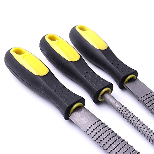 Fatmingo 3 Piece 8" Wood Rasp File set Barstard Files Rubber Handle Flat Rasp Half-round Round Rasp Woodworking Tools - Thumbnail 5