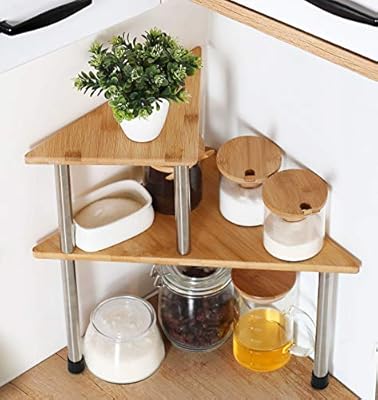 Hynawin Corner Shelves 2 Tier Spice Rack Standing Pantry Cabinet Storage Shelf Creative Adjustable Style Compact Bamboo Counter Shelving Best Home Decor For Kitchen Bathroom Bedroom Triangle Amazon Sg Home