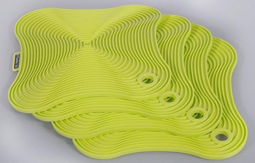 Silicone Pot Holder (Set of 4, Green) with uses as a Trivet Mat, Hot Pad, Spoon Rest, Jar Opener, Garlic Peeler &amp; Coaster Plus a Bonus Gift Spatula by US PAPILIO
