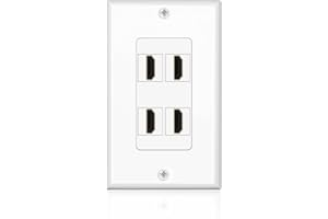 TNP PRODUCTS TNP HDMI Wall Plate (4 Port, White) HDMI Face Plate Socket Insert Jack Outlet Panel Mount Support 4K 60Hz HDR ARC/eARC Full HD 3D Ethernet High Speed Cable Extension Coupler f/Projector & Home