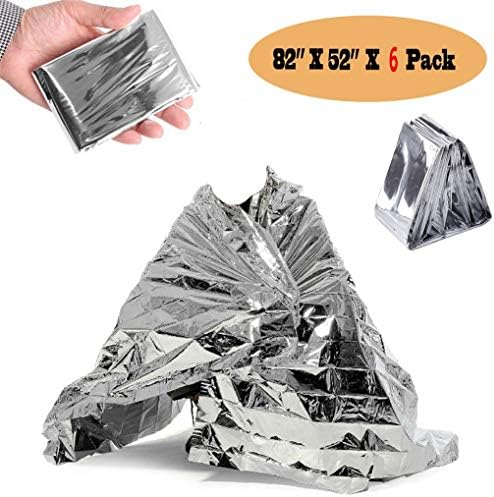 Fashion Easy [6 Pack [82" X 52"] Extra Large Emergency Blanket,Emergency/Survival Blanket,Natural Disasters Equipment, Retain Body Heat, Keeps You Warm- Camping, Outdoors and Natural Disaster