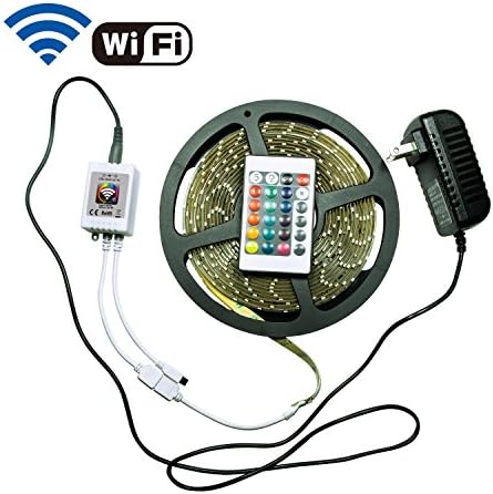 FEICAN RGB 16.4ft/5M SMD3528 Waterproof LED Strip Kit-WIFI LED RGB Controller with 24keys remote control 12V 2A Power Adapter Flexible Led Light Home Decoration Lamp