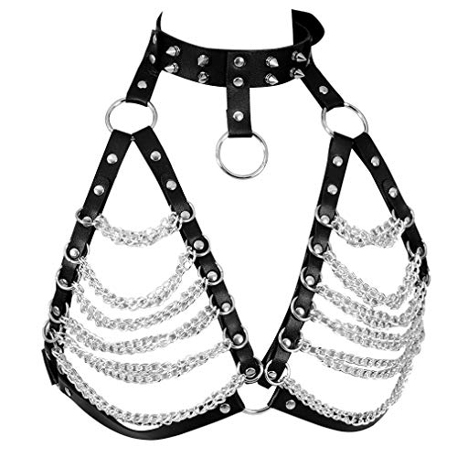 Women's Punk Harness Bra Goth Belt Body Harness Dance Lingerie Accessories (Black)