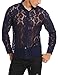 Coofandy Mens See Through Sexy Lace Mesh Long Sleeve Slim Fit Shirt,Blue,Medium