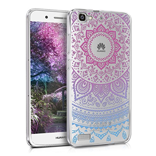 kwmobile Crystal TPU Silicone Case for > Huawei GR3 / P8 Lite SMART < in blue dark pink transparent Design Indian sun
