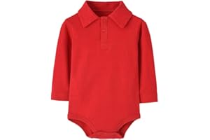 Teach Leanbh Infant Baby Polo Bodysuit Cotton Long Sleeve Pure Color Shirt 3-24 Months (18 Months, Red)