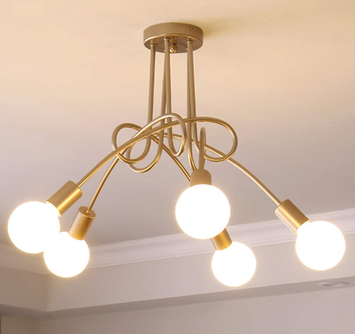 Ganeed Modern Chandelier, Mid-Century 5 Lights Gold Sputnik Pendant Lighting,Industrial Brushed Nickel Ceiling Light Fixture for Kitchen Dining Room Living Room,Gold