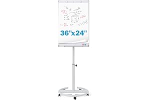 DexBoard Magnetic Mobile Whiteboard/Height Adjustable Dry Erase Board Easel on Rolling Stand w/Flipchart Easel Pad, 36" x 24", White