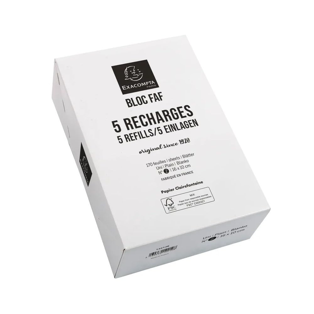 Exacompta - Ref 12214E - FAF Desk Pad Refill / Recharge Pad No.4 (170 Sheets) - 210 x 135mm in Size, 70gsm Micro-Perforated Sheets, Plain Rulings, FSC-Certified (Pack of 5)