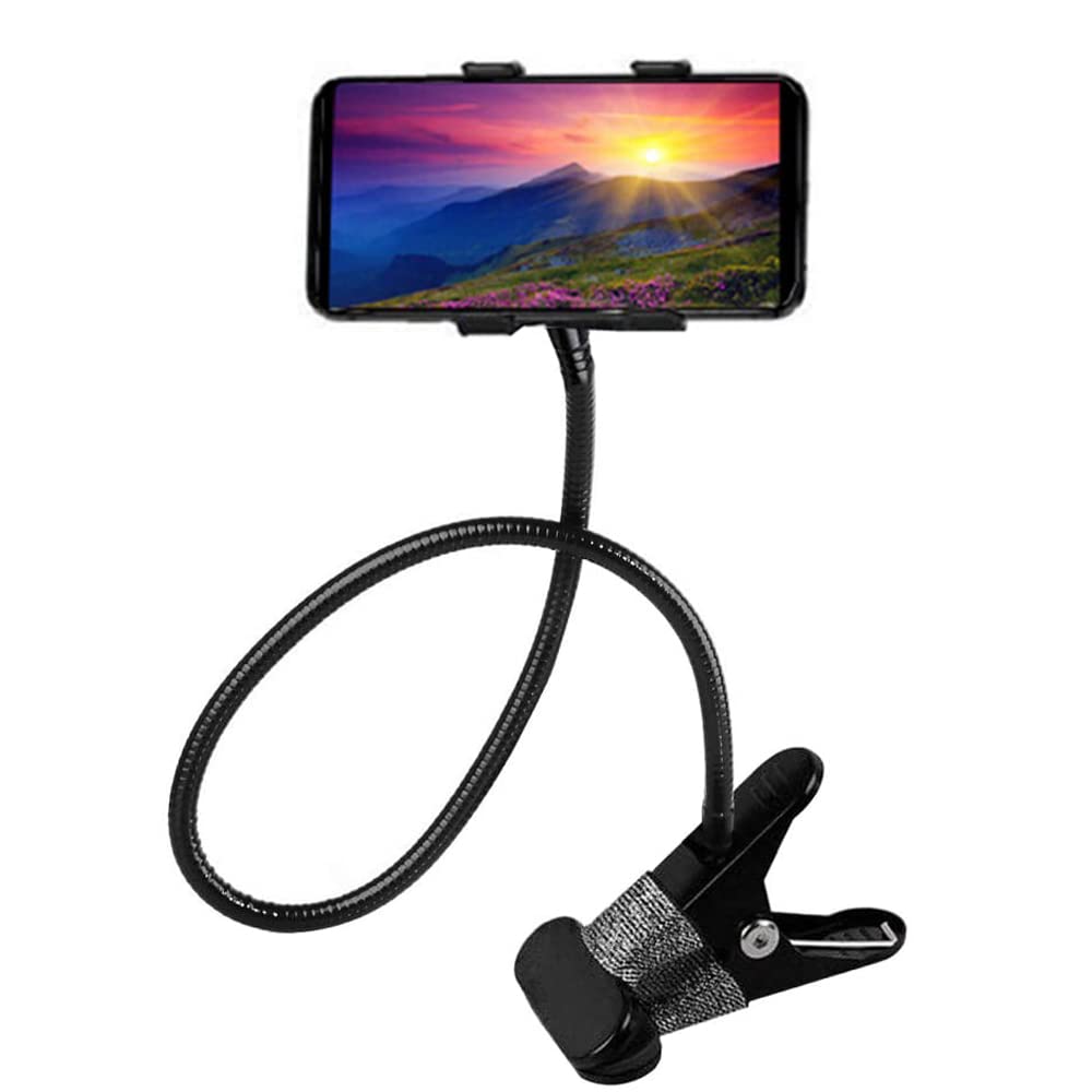 Moxamo Mobile Phone Holder, Universal Gooseneck Holder, Flexible, Adjustable, Flexible, 360° Rotation for Multiple Functions for All from 4 to 6.8 Inch Smartphone Mobile Phone Tablet (Black +)