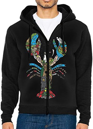 JXPowerKingHoodie Maine Lobster Men's Vintage Full Zip Hoodie Digital Print Sweatshirts Polyester Hooded Top