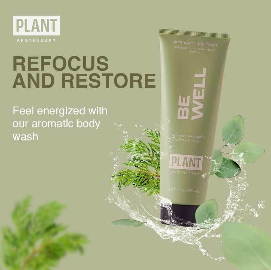 plant apothecary Be Well Sulfate Free Body Wash for Men and Women - Moisturizing Shower Gel with Essential Oils, and Vitamin E, Vitamin B5-8.4 fl oz