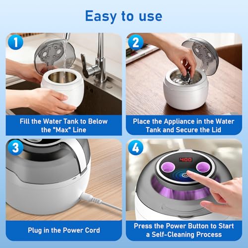 Ultrasonic Dental Cleaner | 45 kHz with 4 Programs and Digital Timer Display | 360° Silent Cleaning for Makeup Brushes, Glasses, Watches and Dentures