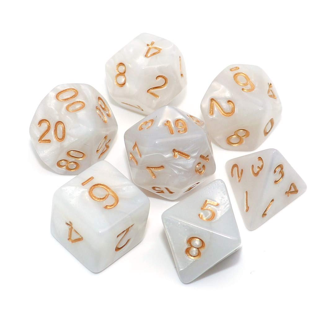 CREEBUY Polyhedral DND Dice Set Pearl White for Dungeon and Dragons D&D Pathfinder MTG 7-Die RPG Dice