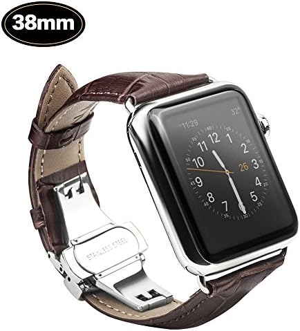 Apple Watch Band, Xboun Apple Watch Strap, Alligator Grain iWatch Series 1/2/3 Replacement Band with Classical Butterfly Push Button Deployment Buckle Strap Fits for ALL 38mm Models (Dark Brown-38mm)