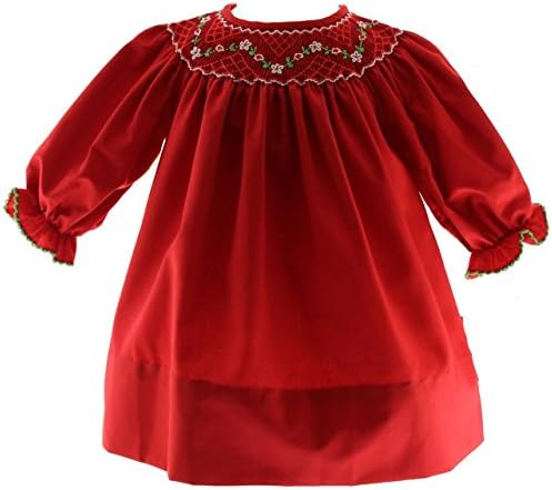 Girls Red Long Sleeve Smocked Christmas Bishop Dress Petit Bebe Anavini 3M