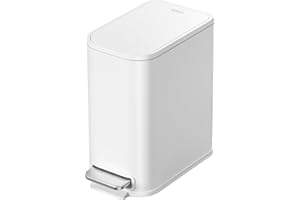 Cesun Small Bathroom Trash Can with Lid Soft Close, Step Pedal, 5 Liter / 1.3 Gallon Stainless Steel Garbage Can with Removable Inner Bucket, Waste Basket for Bathroom, Bedroom (White)