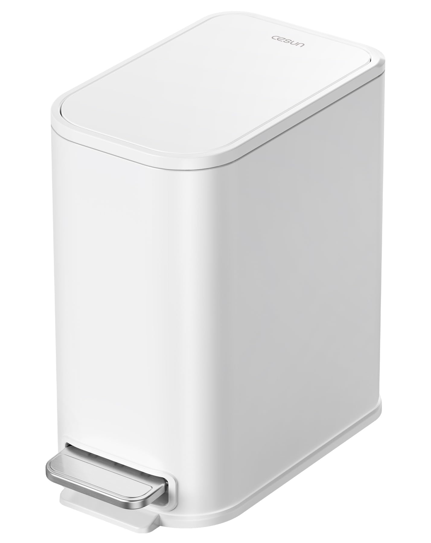 Photo 1 of Cesun Small Bathroom Trash Can with Lid Soft Close, Step Pedal, 5 Liter / 1.3 Gallon Stainless Steel Garbage Can with Removable Inner Bucket, Waste Basket for Bathroom, Bedroom (White)