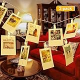 Lalapao Photo Clips String Lights 2 Pack 30 LED Christmas Decor Lights Battery Operated Led String Lights Perfect for Hanging Photo Picture Card Indoor Outdoor Home Bedroom Wedding Party (Warm White)