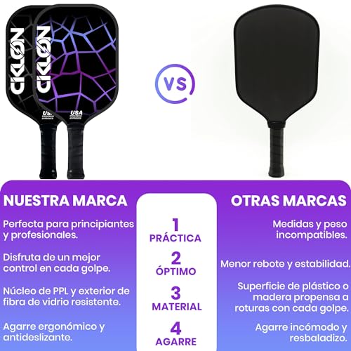 Ciklon | Palas de Pickleball | Juego de Paletas de Pickleball | Set de Raquetas Pickleball | Fibra de Vidrio y Núcleo de Nido de Abeja Polipropileno (PPL) | USAPA | Pack Esenciales