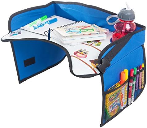 Children's Travel Tray Kids Play Tray for Snacks Car Bus Train Plane Boat Trips Riding in Cars Backseat Car Organizer, Lap Tray Writing Surface for Kids Age 3+ (blue)