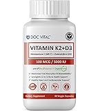 Premium Vitamin K2 (MK7) + D3 with BIOPERINE & ORGANIFLOW for Optimal Absorption | Vitamins D & K for Bone and Heart Health Supplement - 5000 IU D3 & 100 mcg K2 MK-7 - 60 Veggie Caps