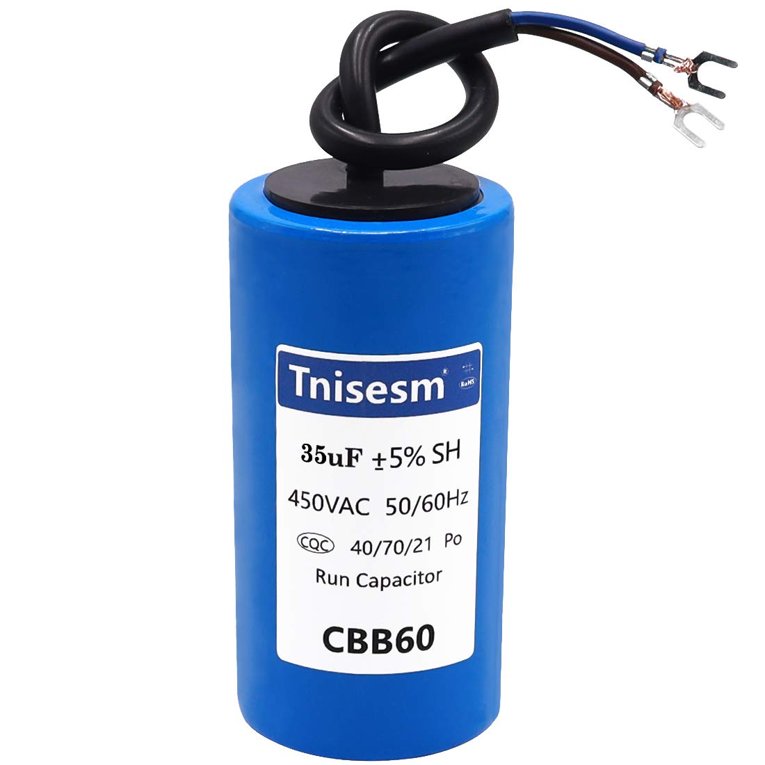 Tnisesm 35uF CBB60 Run Capacitor 450V AC 2 Wires for Start-up of AC Motors with Frequency of 50Hz/60Hz Washing Machines, Air Conditioners, Refrigerators & Water Pumps