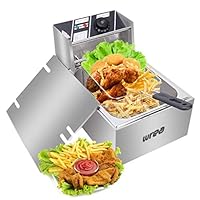 Deep Fryer Tank 2500W Stainless-Steel Basket Electric Fryer with Timer Free Extra Odor Filter,6L/6.3QT Oil Fryer Oil Filtration for Commercial Restaurant Countertop Kitchen Adjustable Temp