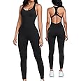OLCHEE Womens Workout Jumpsuits Seamless Yoga Gym Bodycon Rompers Sexy Racerback Tummy Control Padded Bra Unitard