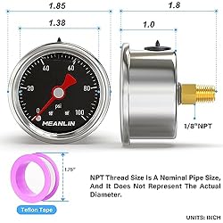 MEANLIN MEASURE 0~100Psi Stainless Steel 1/8" NPT