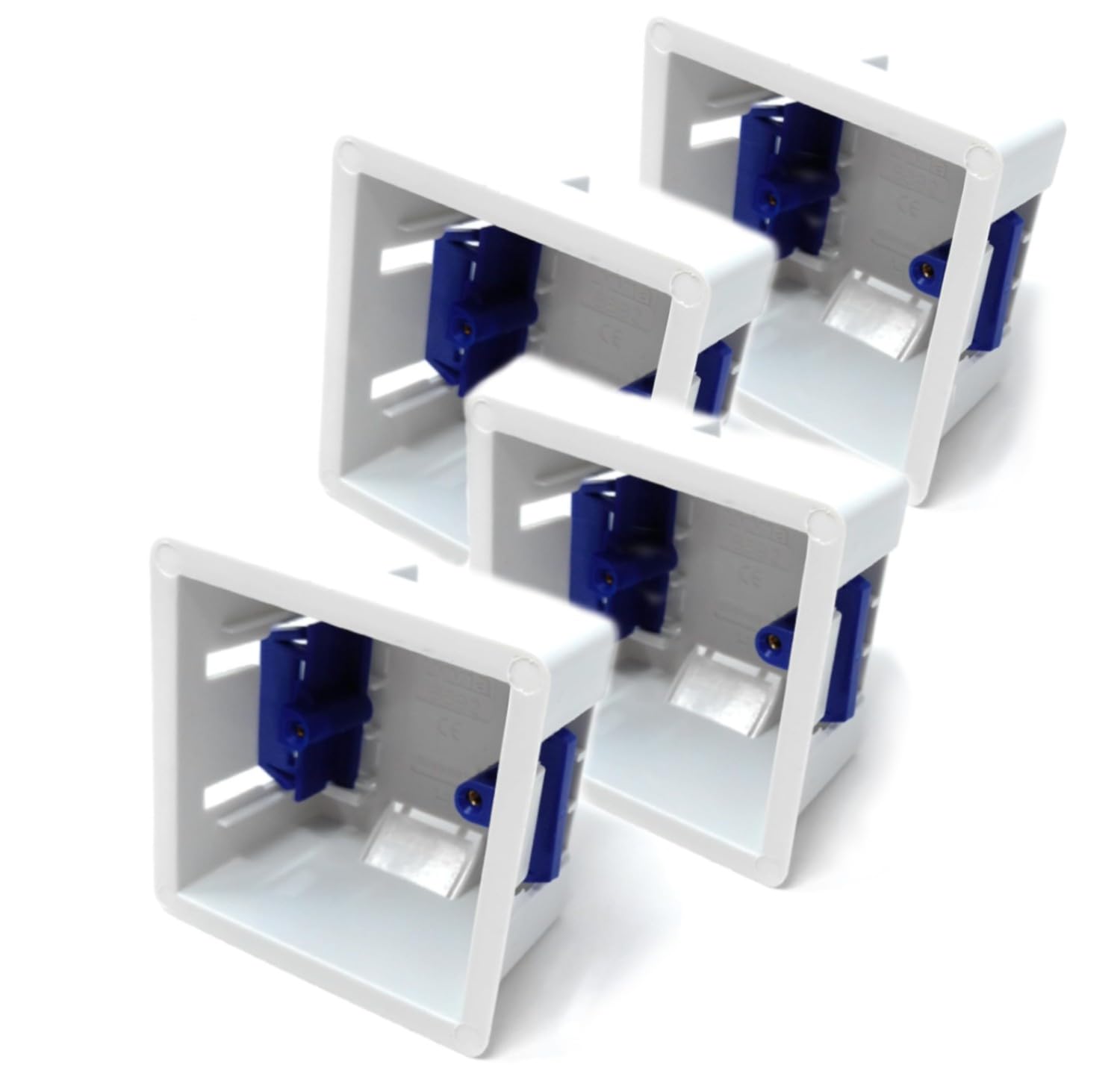 1 Gang Dry Lining Back Plasterboard Box, Pattress Box with Adjustable Lugs 47mm, for Faceplate (4)