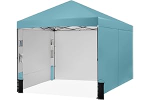 Tunbne 10X10 Comercial Pop Up Canopy Tent with 4 Sidewalls and 6 Pockets, One Push Setup Center Lock, for Beach Patio Outdoor, Case, 8 Stakes, 4 Ropes, 4 Sandbags (Sky Cyan)