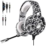 BEDOHAVE Gaming Headset for PS4, Xbox One, Nintendo Switch, Laptop, Mac, PC, Stereo Surround Sound Noise Canceling Headphones with Led Light Mic, Mute Volume Control