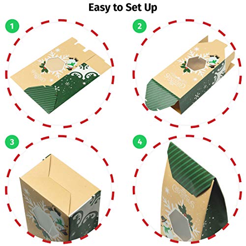 Cookie Bags For Gift Giving - Set of 12 Christmas Treat Boxes - Food Bags For Gifts - 2 Unique Decorative Treat Bags - Easy Assemble Cookie Containers - Premium Candy Boxes Packaging - Thumbnail 4
