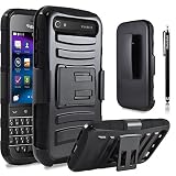 Blackberry Classic Case, Combo Rugged Shell Cover Holster with Built-in Kickstand and Holster Locking Belt Clip Black + Circle(TM) Stylus Touch Screen Pen