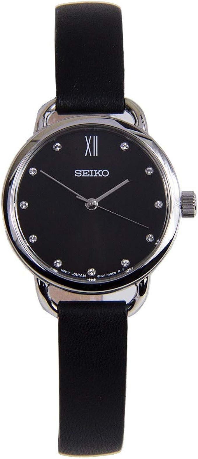 seiko watch women's black leather strap