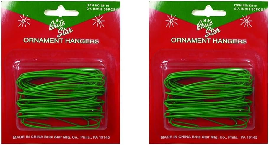 Ornament Hooks - Brite Star Metal Ornament Hooks, 50 Count, Green (Pack of 2)