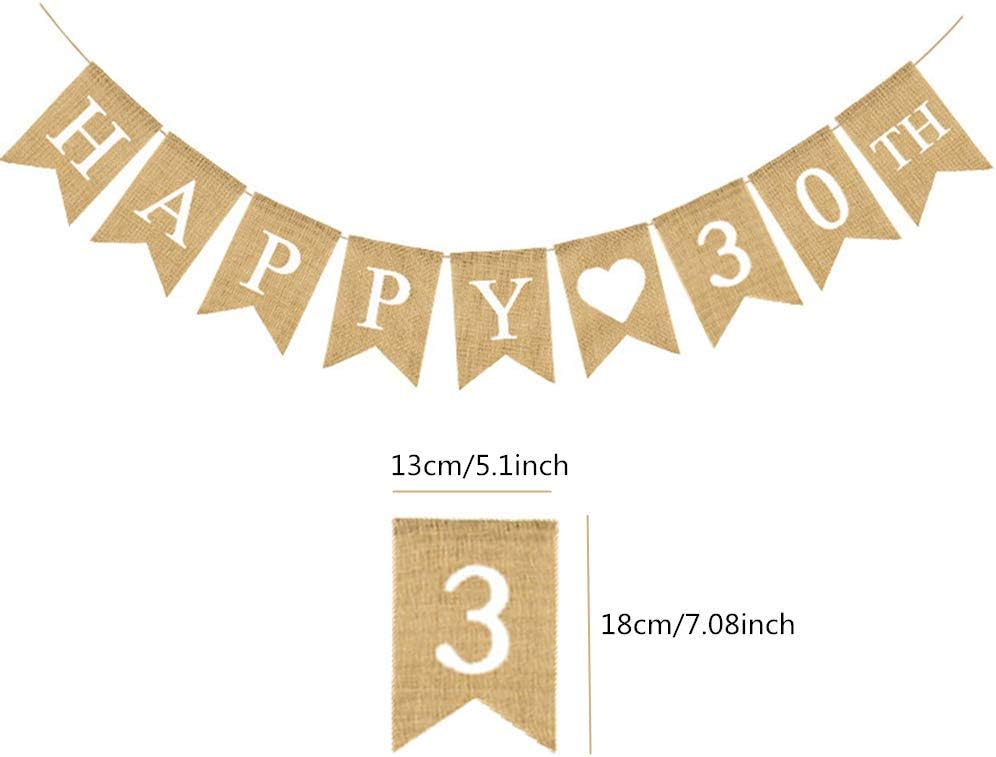 Pargleev 30th Birthday Bunting Burlap Banner, Happy Thirty 30 Celebrations Flag for Surprise Party Decorations - Image 3