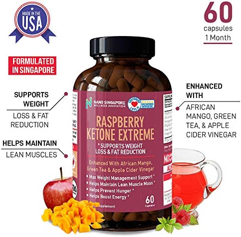 Raspberry Ketone Extreme (60 Capsules) Enhanced African Mango, Green Tea, Apple Cider - All Natural, Weight Loss Support - Max Strength