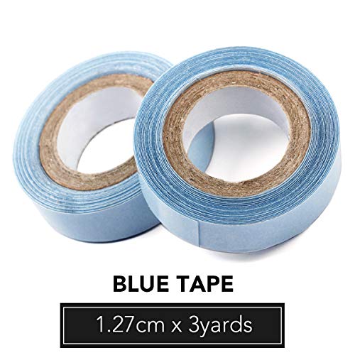 1.27cm x 3 Yards Hair Replacement Strong Adhesive Lace Front Wig Hair Support Tape, Double-Sided Water-Proof Invisible Tape 2 Rolls/Pack For Wigs/Toupees/Skin Weft Hair Extensions-Blue