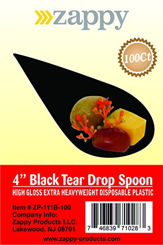 image for Zappy - 100 Black 4 inches Plastic Tear Drop Appetizer Spoon Tasting S
