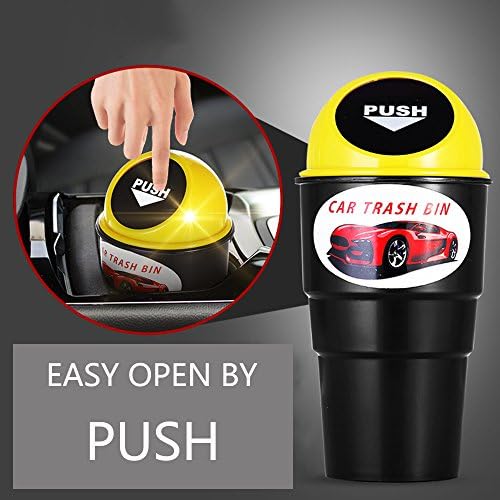 Trash Storage Organiser Mini Dustbin Rubbish Bin Can Garbage Plastic Dust Organizer for Office Home Auto Vehicle (Yellow)