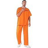 nezababycos Prisoner Costume Orange Prison Inmate Outfit Halloween Jail Criminal Jumpsuit Pant Set for Adult Men Women