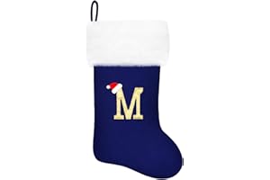 Eoocan 20 Inches Monogram Christmas Stockings Blue Velvet with White Super Soft Plush Cuff Embroidered Xmas Stockings Classic Personalized Stocking Decorations for Family Holiday Season Decor(M)