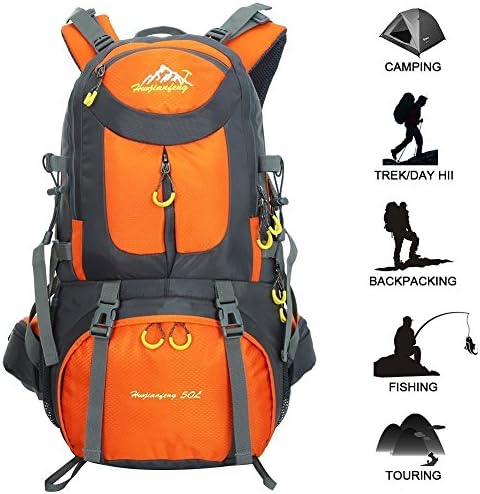 Travel Hiking Backpack Foldable Camping Outdoor Daypack Lightweight Packable Climbing Backpack 50L 60L (Orange, 50L)