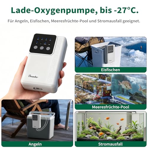 Boadw Aquarium Air Pump, Rechargeable Oxygen Pump with 2200mAh or 4400mAh Battery for Outdoor Fishing and Power Outages, Nano Mini Aquarium Accessories with Bubble Stone