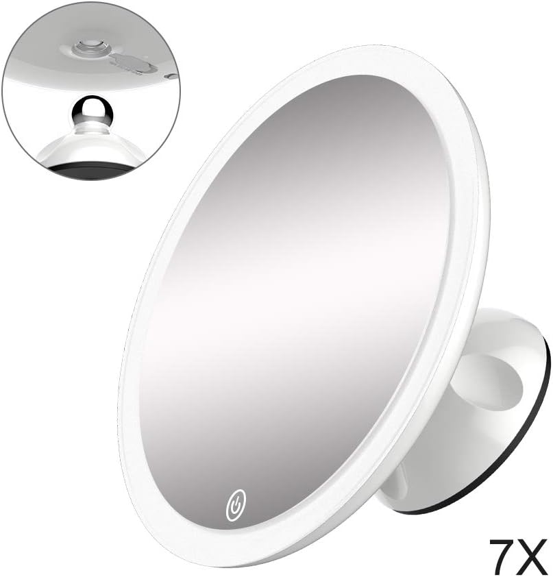 TOUCHBeauty 7X Lighted Magnifying Mirror 6.7 inch Waterproof Locking Suction Cup Shower Mirror 360° Swivel High Definition Magnified Mirror with Light Rechargeable Touch Control Brightness Adjustable: Kitchen & Dining