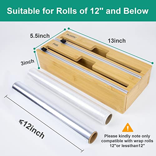 BEJICAN Bamboo Foil and Plastic Wrap Dispenser,with Cutter and Labels