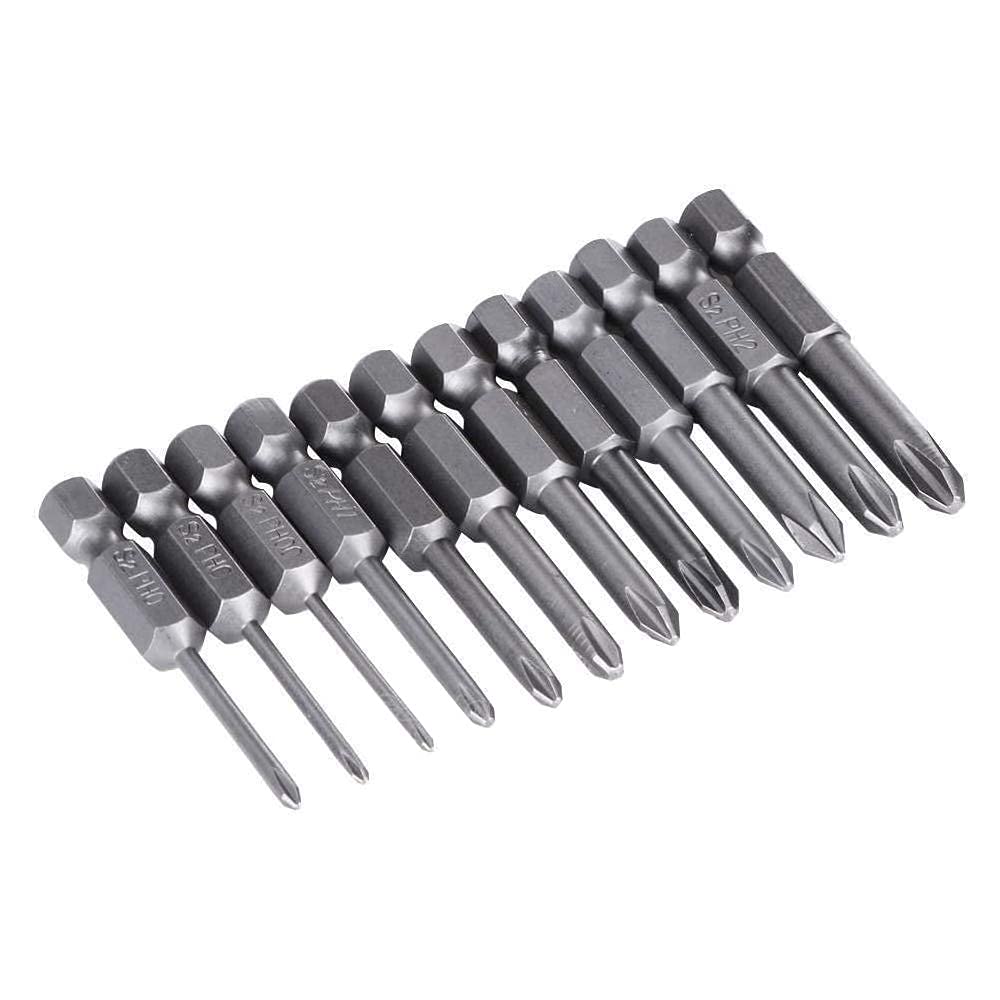 Gasea 12pcs 50mm 1/4 inch Hex Shank Magnetic Cross Head Screwdriver Bits Phillips Screw Screwdriver Set