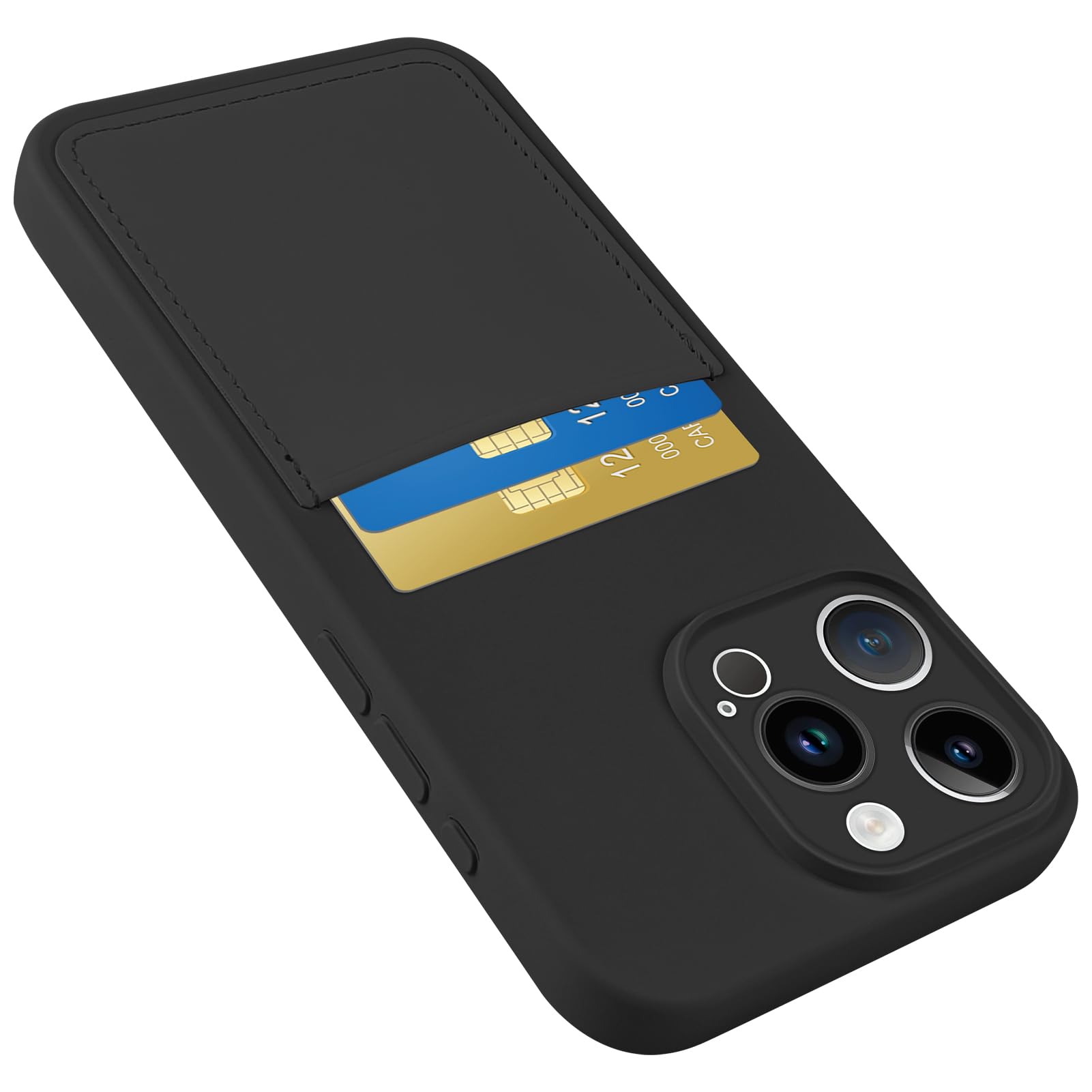 Photo 1 of Karrint Designed for iPhone 15 Pro Max Case with Card Holder for Women Men Soft Silicone Cover [Microfiber Lining] Full Camera Protection Shockproof Slim for iPhone 15 Pro Max Case Wallet Black